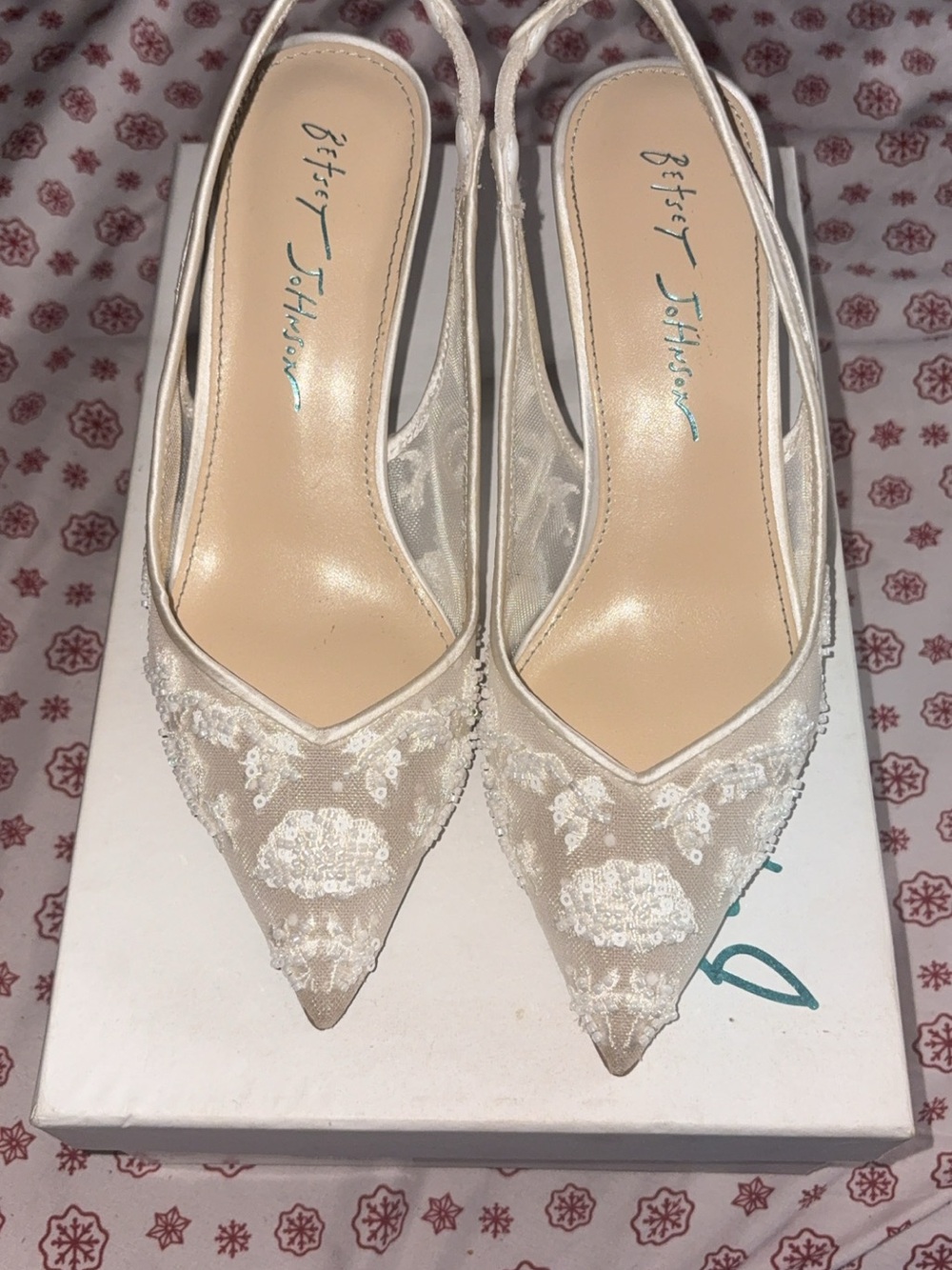 Betsey Johnson Ivory Lace Pointed Slingback Heels